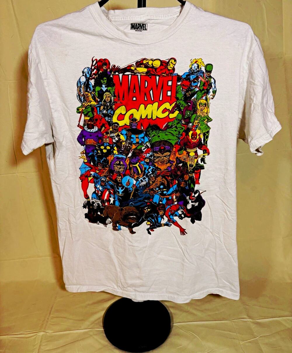 Marvel Size M White Cotton Graphic Logo Crew Neck Short Sleeve T-Shirt